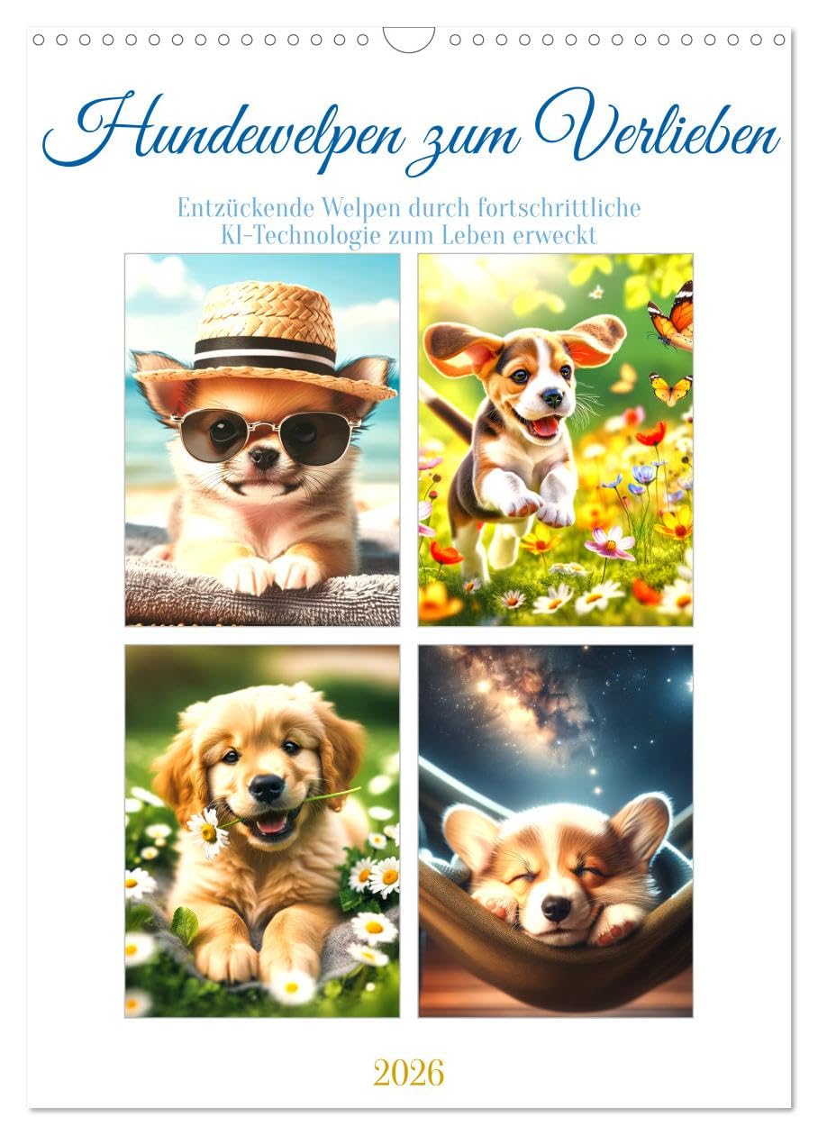 Puppies to fall in love with UK-Version (Wall Calendar 2026 DIN A3 Portrait), CALVENDO 12 Month Wall Calendar — image 1