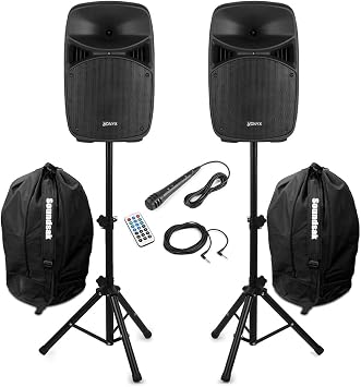 Vonyx VPS102A 10" Active PA DJ Speakers, Stands, Bags, Bluetooth, LED, 600W