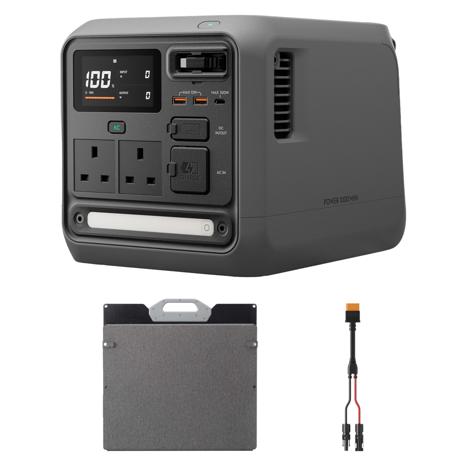 DJI Power 1000 Mini Portable Power Station, 1008Wh LFP Battery, Compact Size, 1000W Max Output, Solar Power, 200W Foldable Solar Panel, Outdoor Generator for Camping, RVs, Road Trips