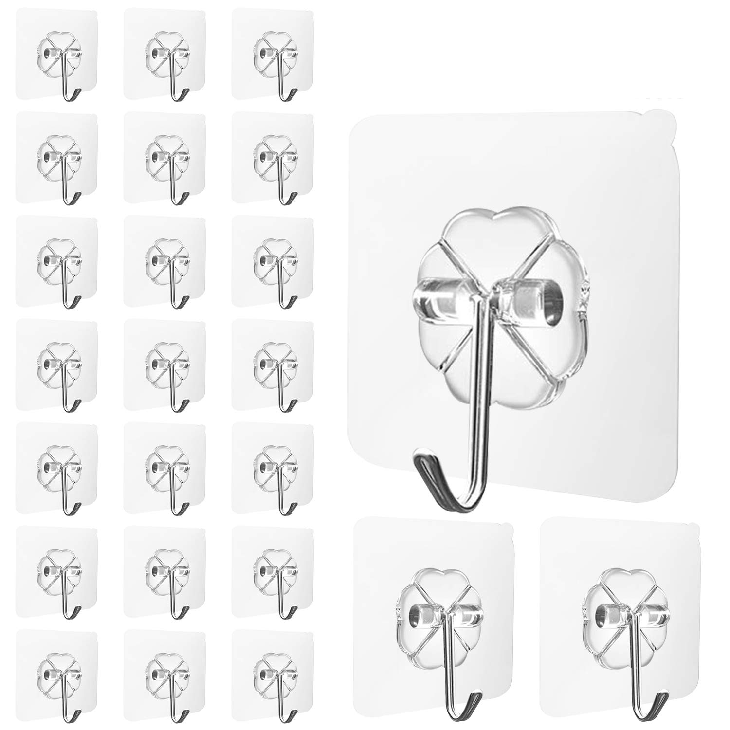 MAXAZTEX 24 Stück Selbstklebende Haken Ohne Bohren – Transparente Wandhaken aus 304 Edelstahl, Wasserdicht und Ölfest Mehrzweck Klebe Haken, für Küche, Bad, Decke & Fliesen – Tragkraft bis 10kg