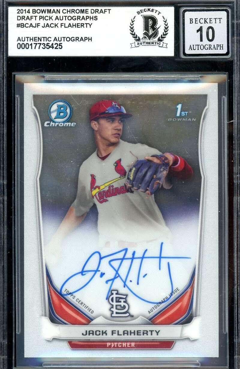 Jack Flaherty Gem Mint 10 Beckett BAS Signed 2014 Bowman Chrome Draft Pick Rooki - Baseball Slabbed Autographed Cards