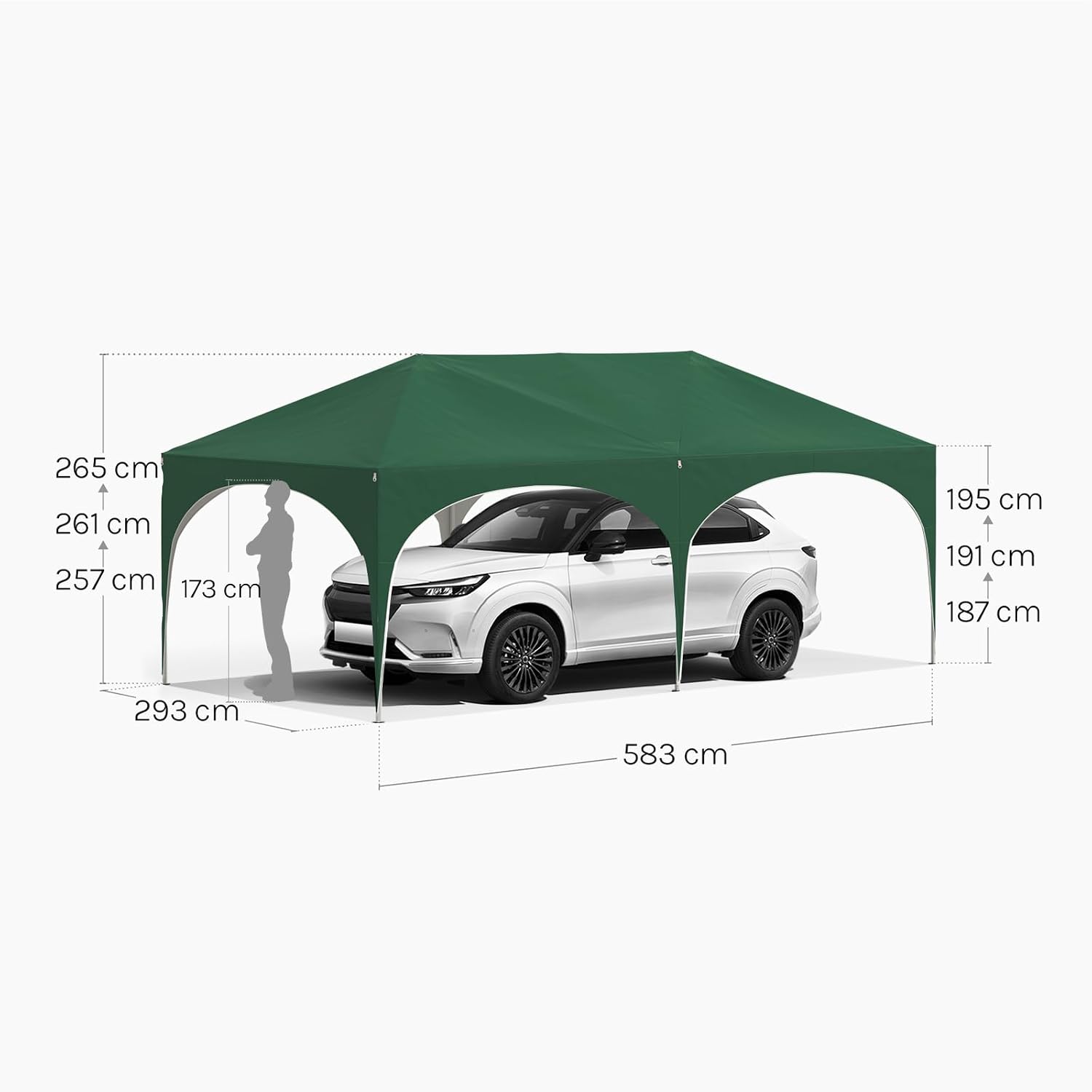 Diagram showing the dimensions of the 3x6m gazebo, including height and width measurements, with a car for scale