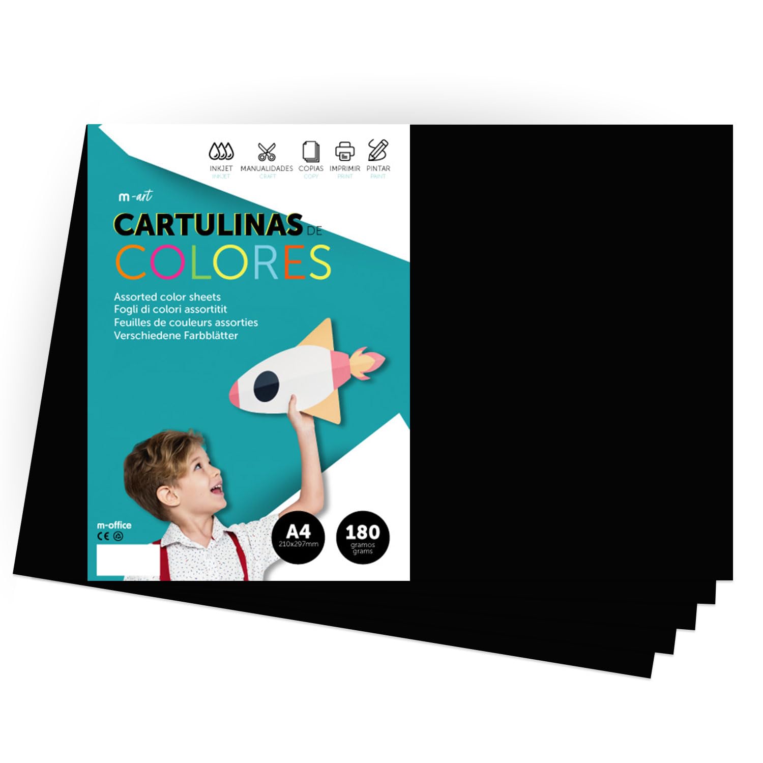 Coloured Cardstock, A4 Intense Coloured Cardstock, Coloured Sheets 180 g for Crafts, Print Your Documents and Creative Designs, Coloured Sheets A4 · m-office (10 Sheets, Black)