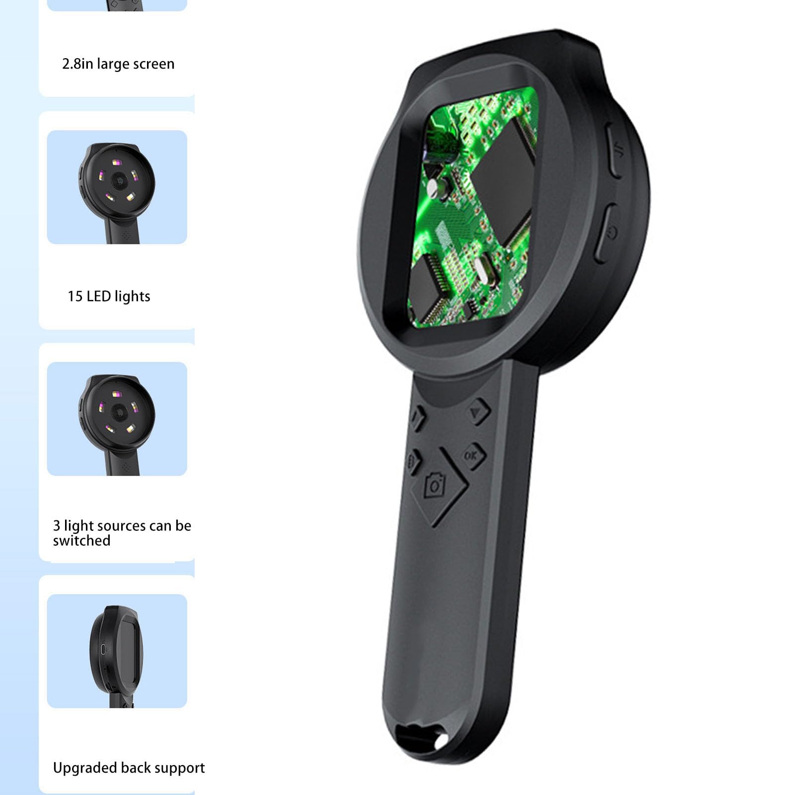 CCYLEZ 1000x Lupe mit Licht, 1000x Digital Lupe Handheld Digital Lupe, 2,8 -Zoll -HD -IPS -Bildschirm 12 Sprachen Unterstützen 3 Lichtquellen für das Lesen von Schmuck mit Engen Arbeit