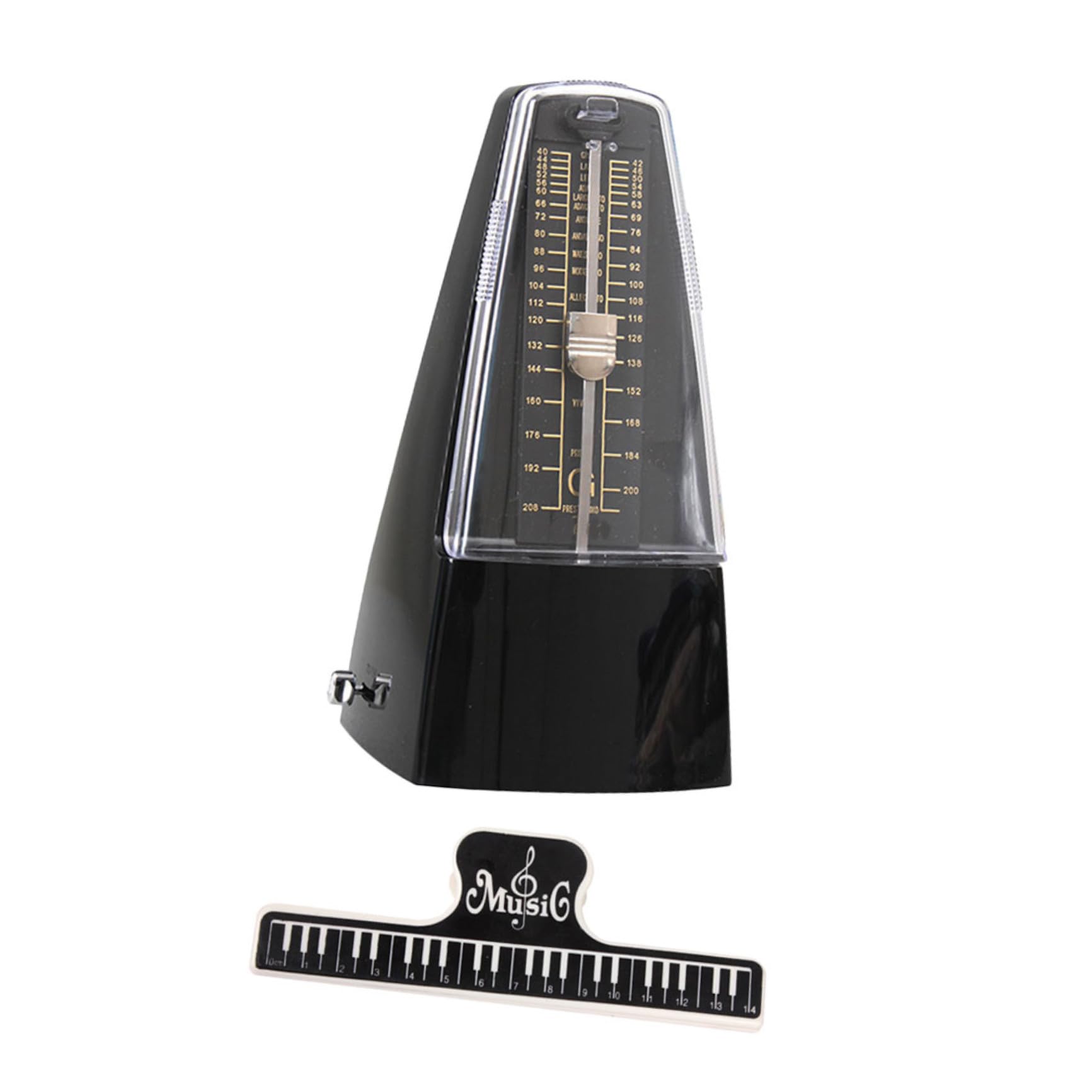 Mikinona Metrónomo Mecánico para Guitarra Eléctrica y Piano, con Clip para Partituras, Color Negro, Preciso y Ajustable, Accesorio Adecuado para Violín, Erhu y Guzheng, Color Aleatorio