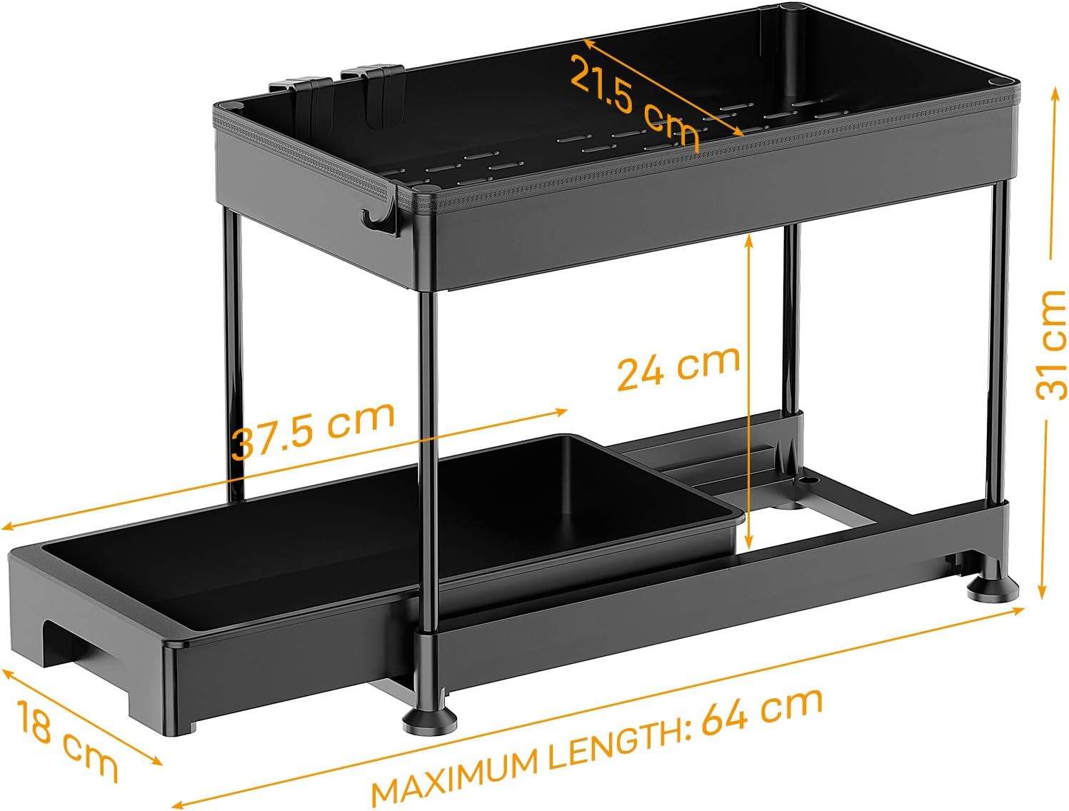 Ronlap Under Slide Out Storage Drawer Basket Organizer, 2 Tier