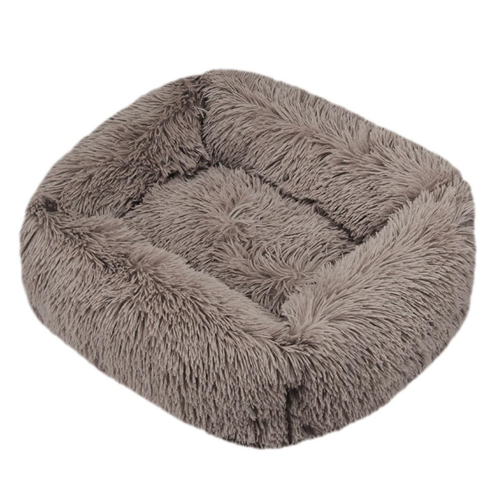Hiseng Soft Fluffy Dog Bed, Simple Solid Color Self-Warming Cat Bed Washable Square Dog Beds Medium, Plush Anti-Slip Bottom Donut Cat Beds for Indoor Cats (XL 95x75cm,Gray Brown)