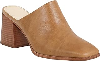 Womens Chunky Stacked Heel Mules Closed Square Toe Heeled Slip on Clogs ...