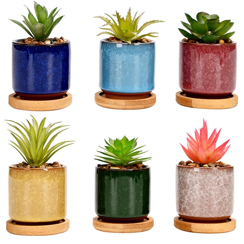 simpa 6PC Decorative Mixed Pattern Ceramic Plant Pots - Ice Crack Design 7.3cm (H) x 7.3cm (Dia)
