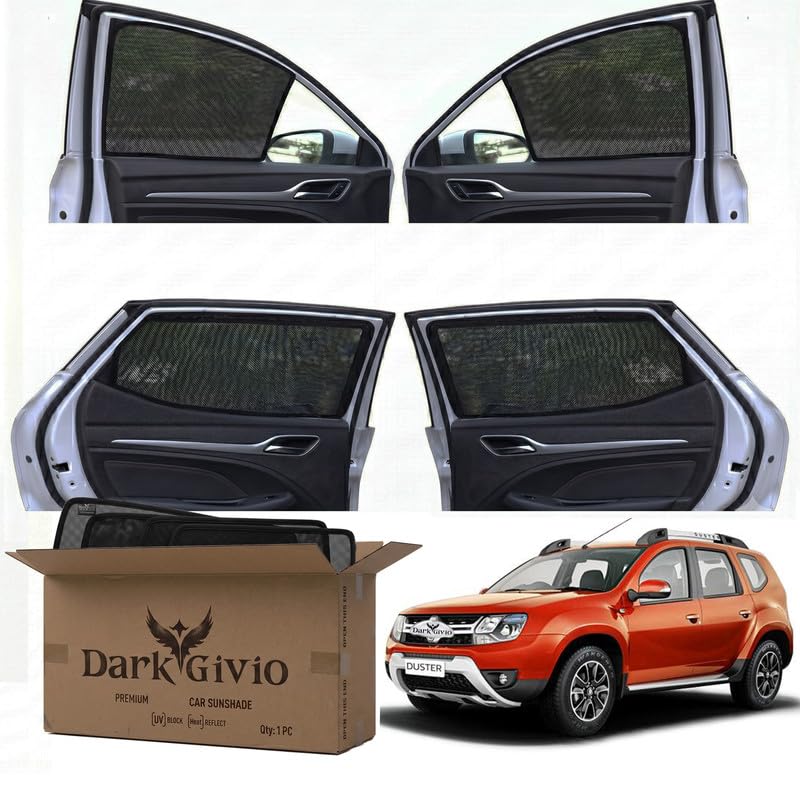 Image of Car Window Sun Shade Protector for Duster T 2 | Exact Fit Non-Magnetic Half Cut Sunshade (Set of 4 /6) | UV Blocker Side Window Car Curtains & Interior Accessory