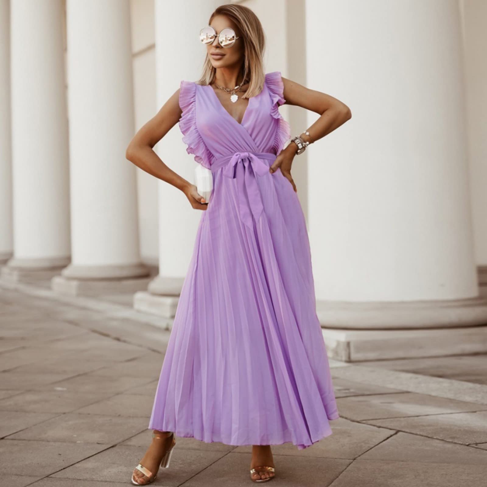 Abito Lungo/Corto/Midi da Donna con Scollo Quadrato/Scollo a V, Abiti Prendisole per Feste e Vacanze Abitini Estivi Donna Traspirante e Fresco