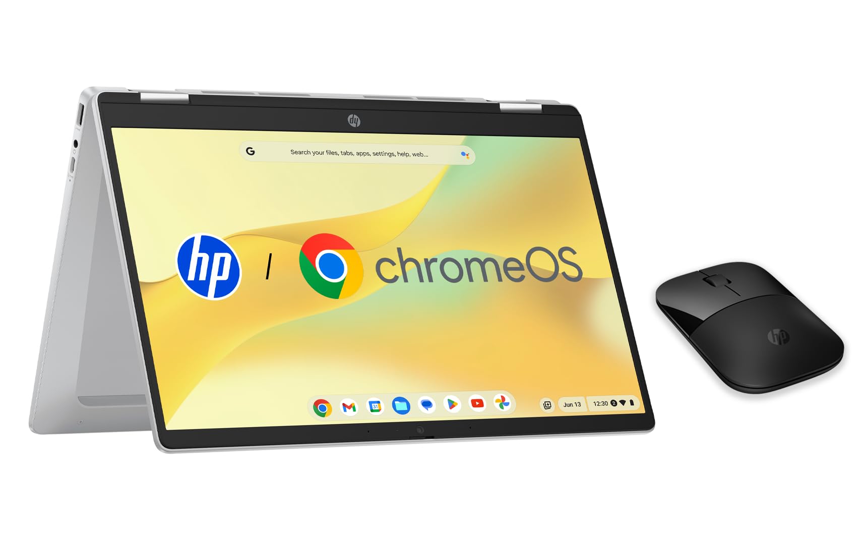 HP Chromebook x360 Laptop, 14" Touchscreen, Intel Prozessor N100, 4 GB DDR4 RAM,128GB eUFS, Intel UHD Graphics, ChromeOS Betriebssystem, QWERTZ, Gemini, Silber + HP Z3700 kabellose Maus