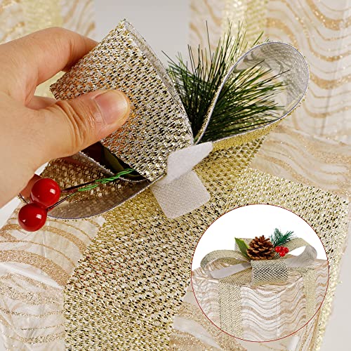Atdawn Set Of 3 Lighted Gift Boxes Christmas Decorations, Silver Bow Pre-Lit Present Boxes, Christmas Home Gift Box Decorations #TOP2
