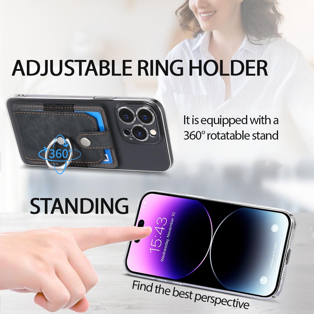 JEYORZY 1 porte-cartes pour téléphone portable, portefeuille en cuir synthétique avec support
