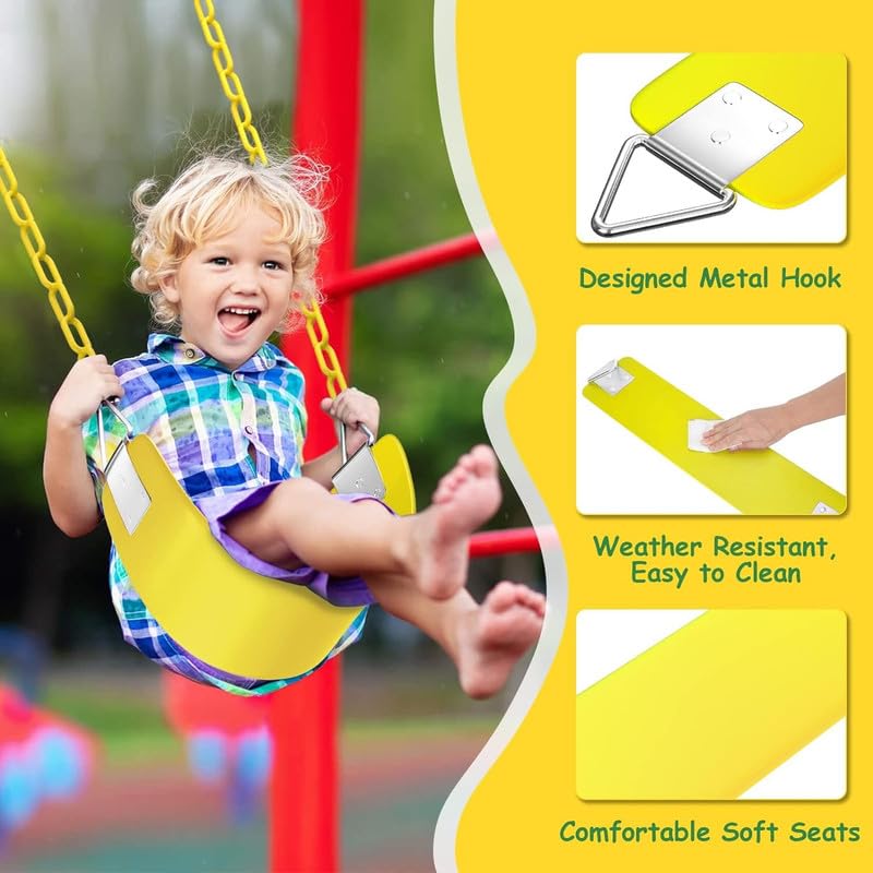 Image of Flexible Swing Seat with Metal Triangle Ring Set for Kids /Adults Outdoor Park Garden Tree Backyard with Plastic Coated Chain (Yellow, 2 Meter)
