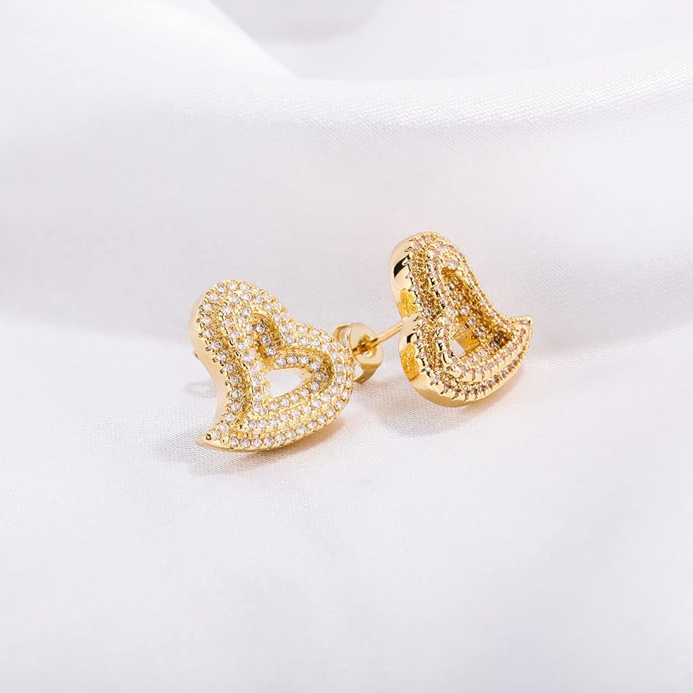 Amazon.com: Heart Earrings Stud Earrings for Women 18k Gold