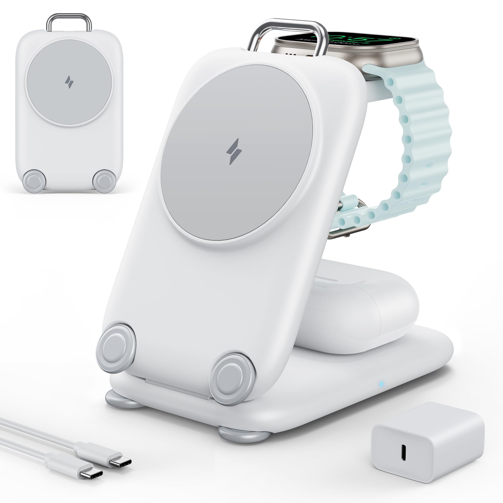 マグネット式3-in-1ワイヤレス充電器：3つのデバイス同時充電対応 楽天市場】マグネット式 3in1 ワイヤレス充電スタンド 折りたたみ qi