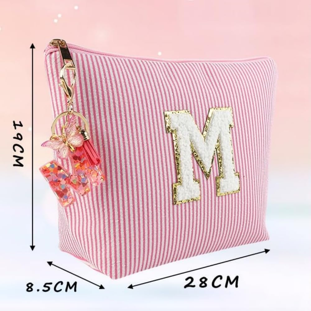 Pochette Personalizzata, Beauty Case e Portachiavi Bambina Ragazza con iniziale, Regali Personalizzati per Mamme, Fidanzate e Sorelle, Regali di Natale Donna (Rosa A)