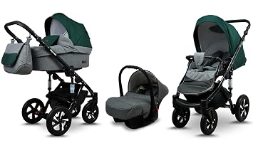 BabyLux Sky Lark 3-in-1 Pushchair Set Including Baby Carrycot Buggy Sports Seat Car Seat - Car Seat - Pram Set - Combination Pram with Changing Bag Rain Cover etc.