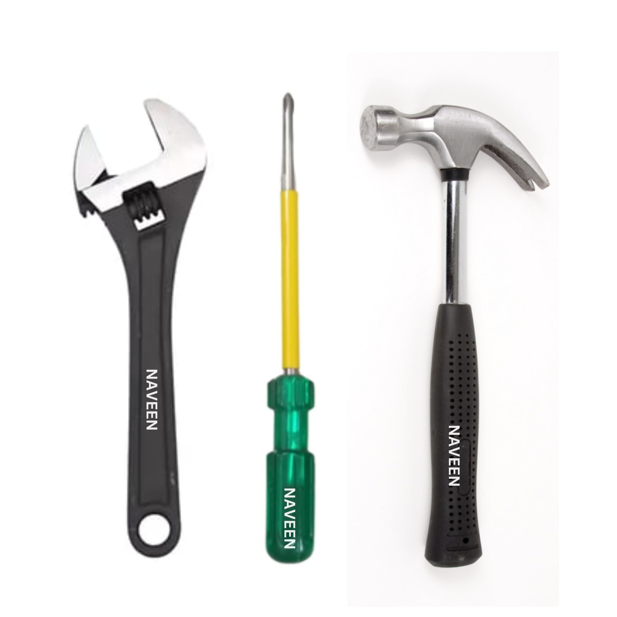 NAVEEN Hand Tools, Hand Tools Kit, Hand Tools Kit For Home Use, Hand Tools Set, Tools Combo With 8" Adjustable Wrench, Claw Hammer 346 grams & 2-in-1 Screwdriver 8" (B0CKF5R48M) Amazon Price History, Amazon Price Tracker