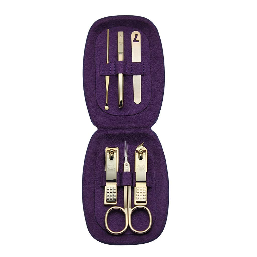 Juego de manicura, Juego de uñas, Herramienta de cuchillo de uñas de belleza portátil, Herramienta de cuidado facial for adultos, Herramienta de uñas dorada de seis piezas (Caja rosa) Kit de manicura