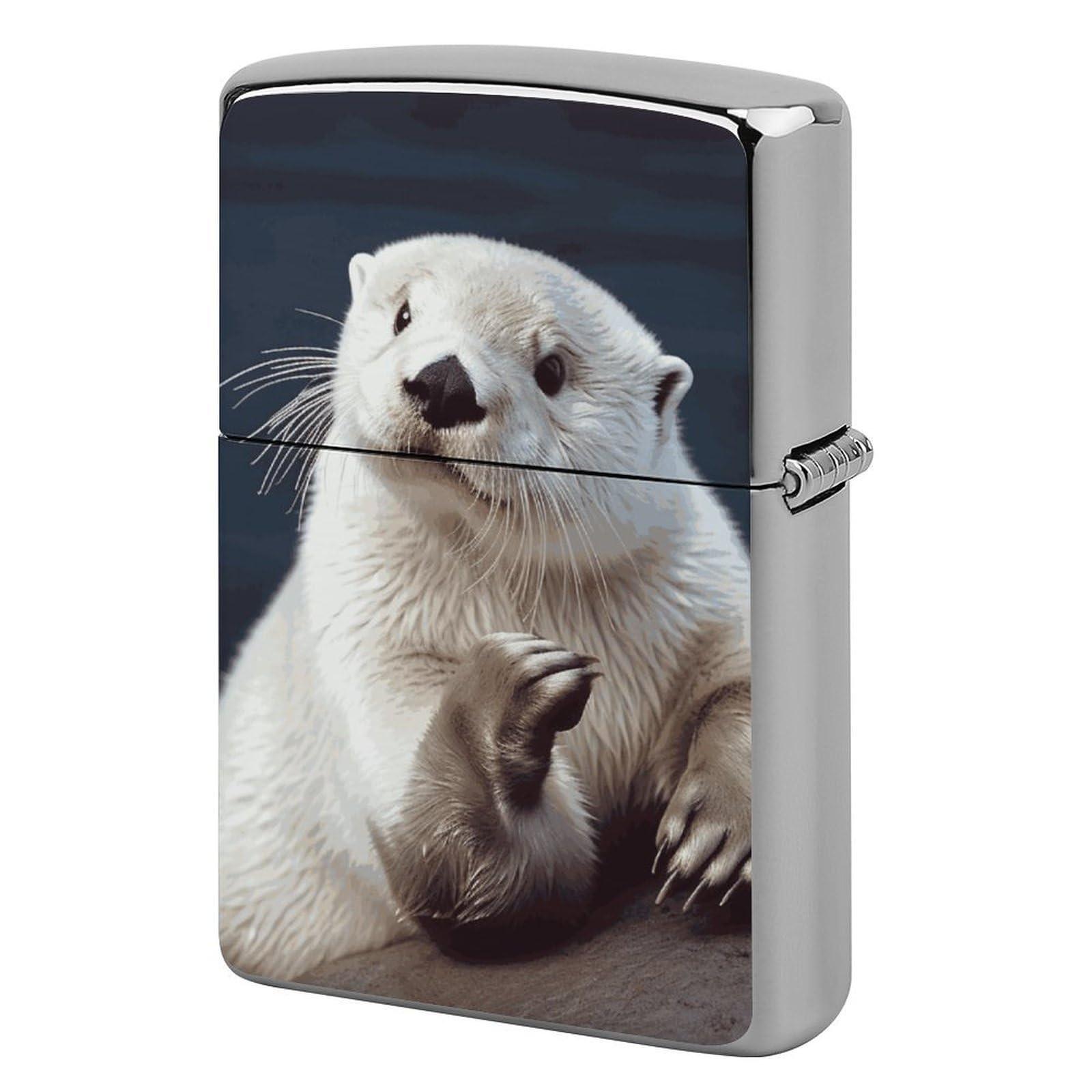 White Otter Lighter Case Vintage Metal Lighter Cover Reusable Lighter Protective Sleeve Unique Design Personalized Lighter Sleeve Holder Against Dust and Scratches