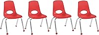 Vista 64 de FDP 10380-BK - Silla escolar apilable de 14 pulgadas, asiento apilable para estudiantes con patas de acero cromado y deslizadores de bolas
