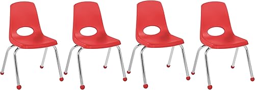 Miniatura 64 de FDP 10380-BK - Silla escolar apilable de 14 pulgadas, asiento apilable para estudiantes con patas de acero cromado y deslizadores de bolas