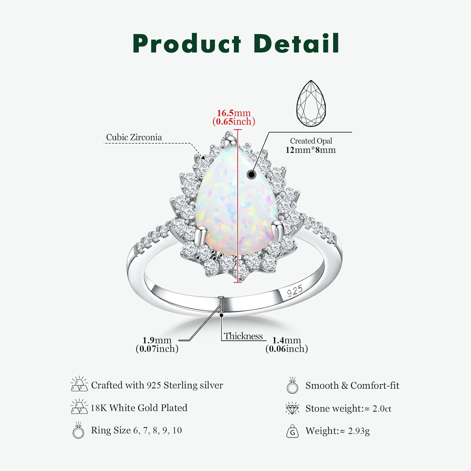 4.5 Carat Teardrop Engagement Birthstone Ring Sterling Silver Pear Cut Sapphire/Ruby/Emerald/Amethyst/Aquamarine Halo Ring Promise Anniversary Rings for Women Size 6-10 - Image 6