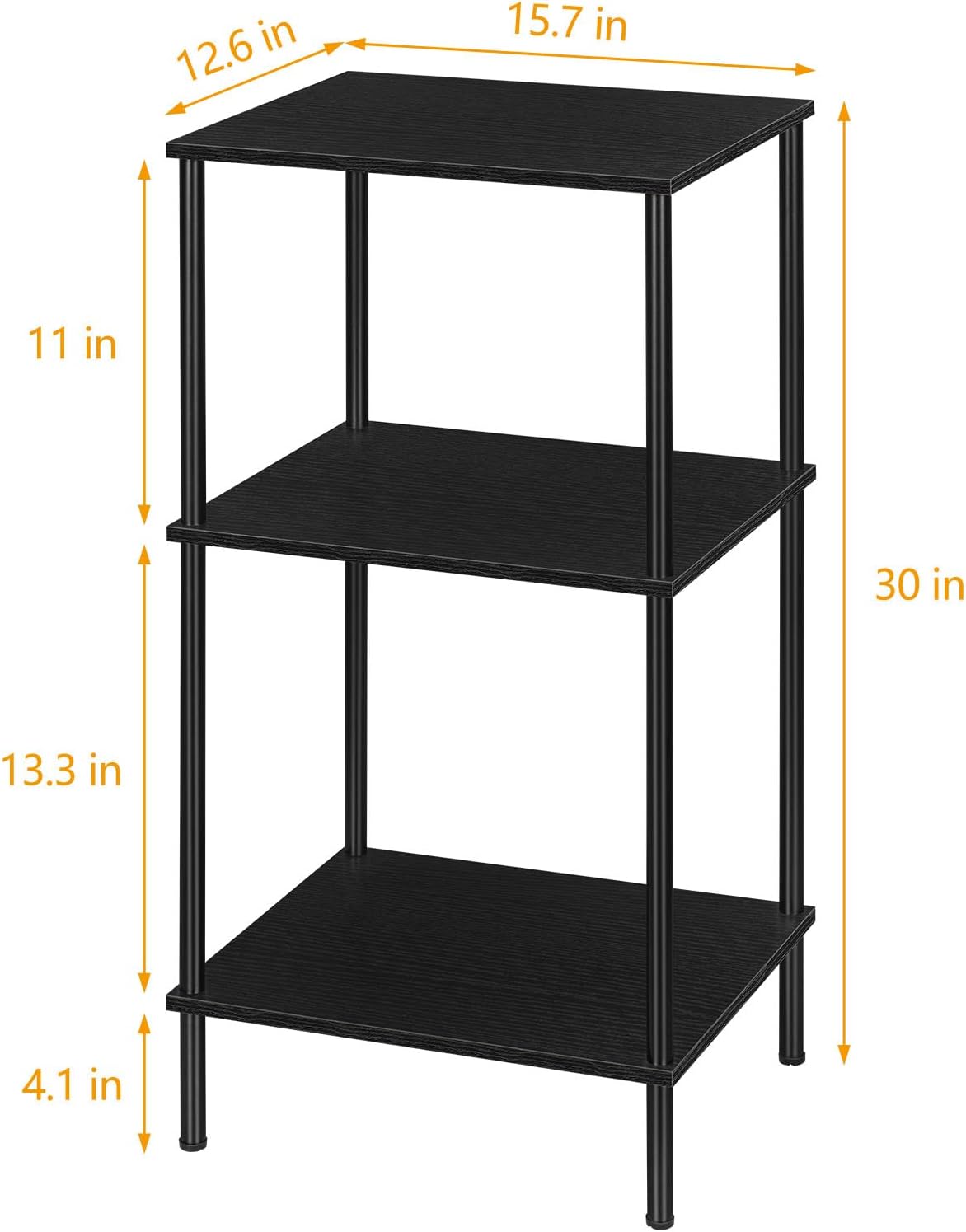 30 Inch Tall End Table 3 Tier Small Side Table for Small Space Black Nightstand With Metal Frame, Vintage Side Table for Home Office, Living Room, Hallway