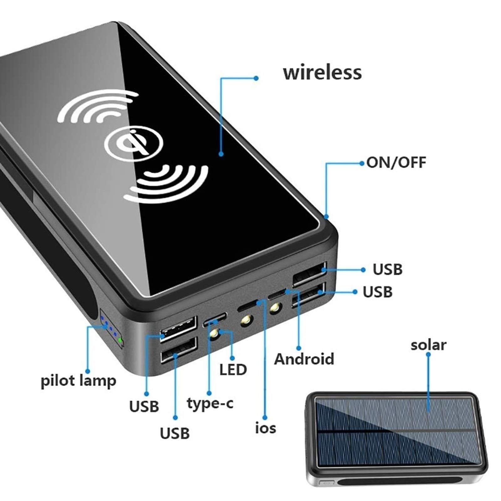 Przenośna ładowarka słoneczna 100000 mAh, zewnętrzna bateria do telefonu komórkowego, czerwona
