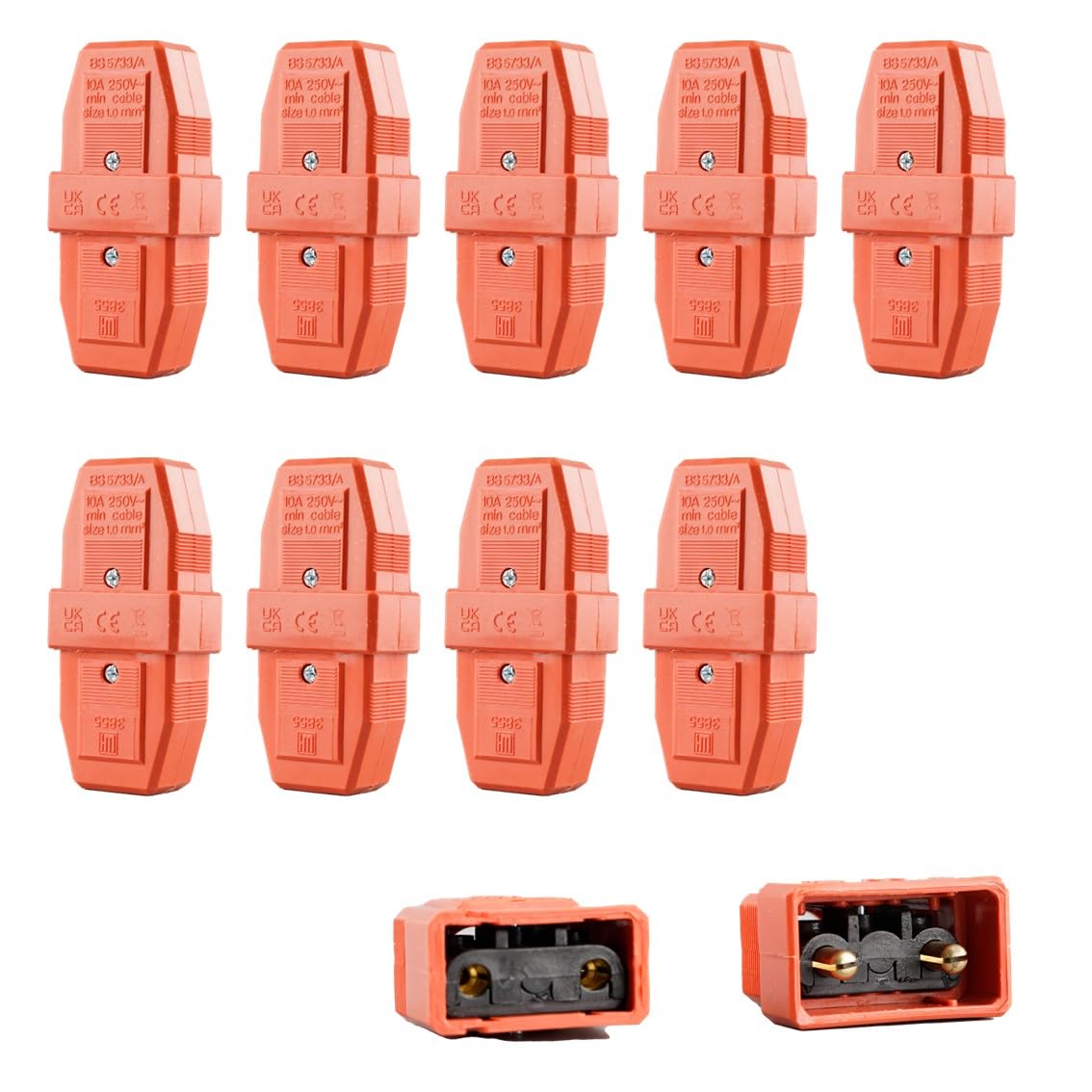 WK Electrical - Inline Plug and Socket Cable Connector, Impact Resistance (10A 2pins x 10pcs), Orange