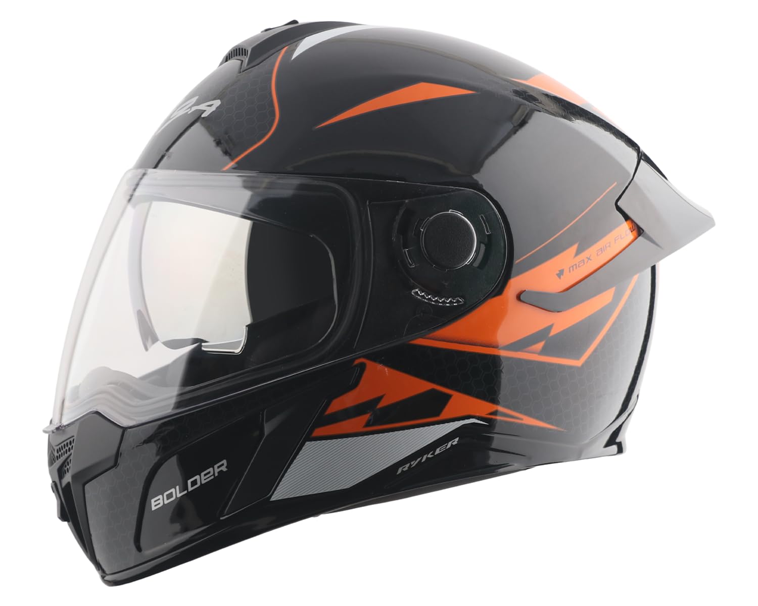 Ryker Bolder ISI Certified Gloss Finish Full Face Dual Visor Helmet for Men and Women Outer Clear Visor and Inner Smoke Sun Visor(Black Orange, Size:L)
