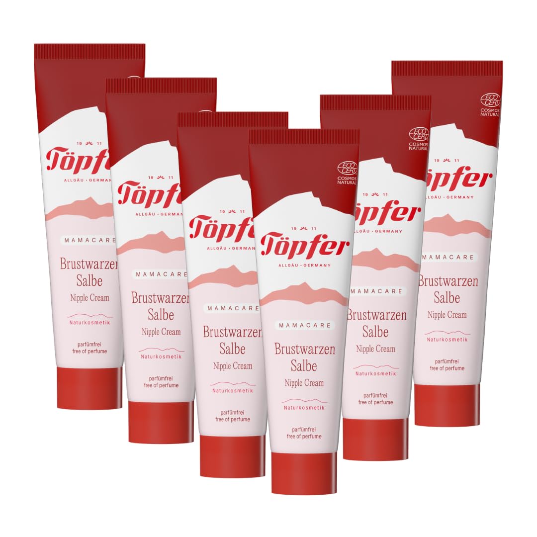 Töpfer Mamacare Brustwarzensalbe – pflegende Creme für die Stillzeit – mit Bio-Ringelblume – ohne Lanolin & parfümfrei – 6x25ml