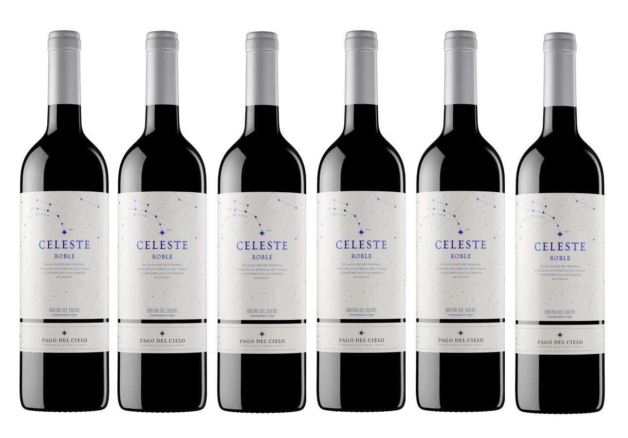 Pago del Cielo Celeste Roble, Tempranillo, Vino Tinto - 6 botellas de 75 cl, Total: 4500 ml