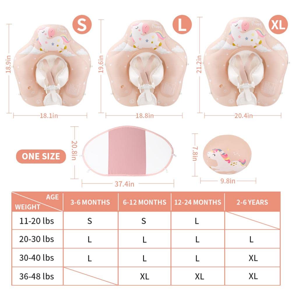 Bouée de Natation pour bébé avec Pare-Soleil, bouée de Natation Gonflable pour Poney, entraîneur de Natation pour bébé Aide à la Natation pour bébé avec Protection Solaire Amovible pour bébés