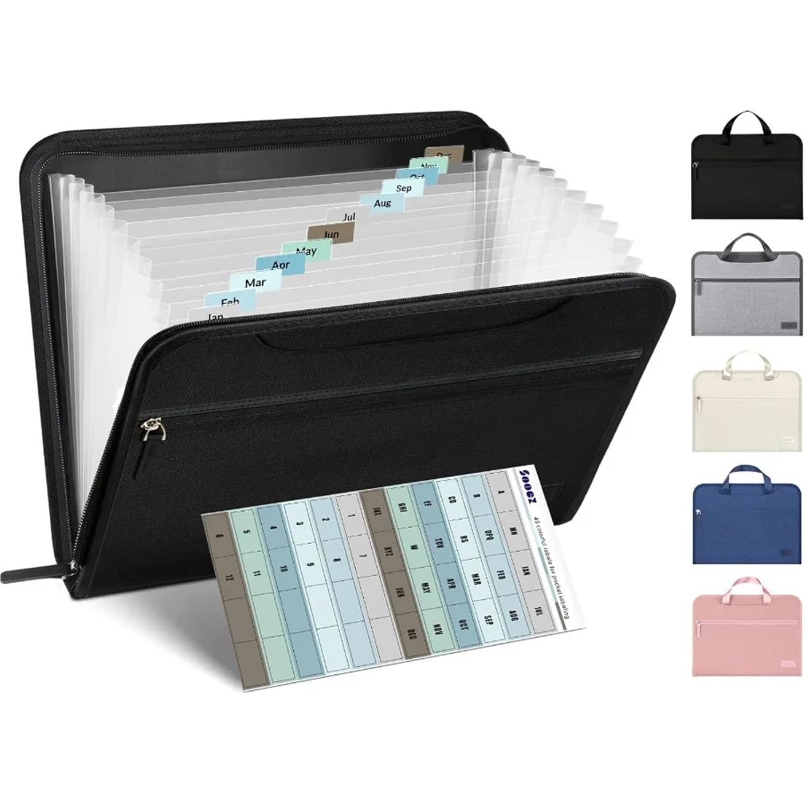 Organizer for file a fisarmonica resistente con maniglia nascosta Cartelle for espandibili portatili a 12 tasche for idee in formato Lettera/A4