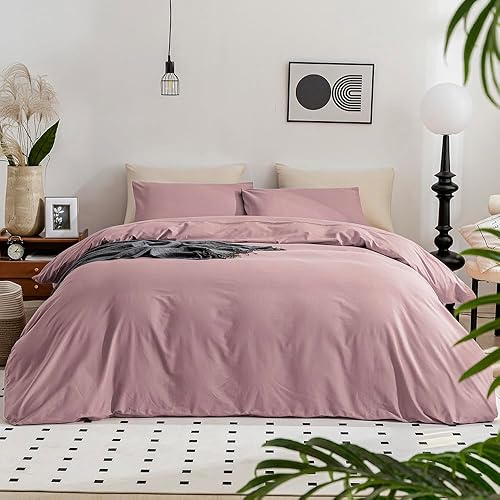 JELLYMONI Cotton Duvet Cover California King - 100% Washed Cotton Linen Like Textured Comforter Cover, 3 Pieces Cozy Soft Bedding Set with Zipper