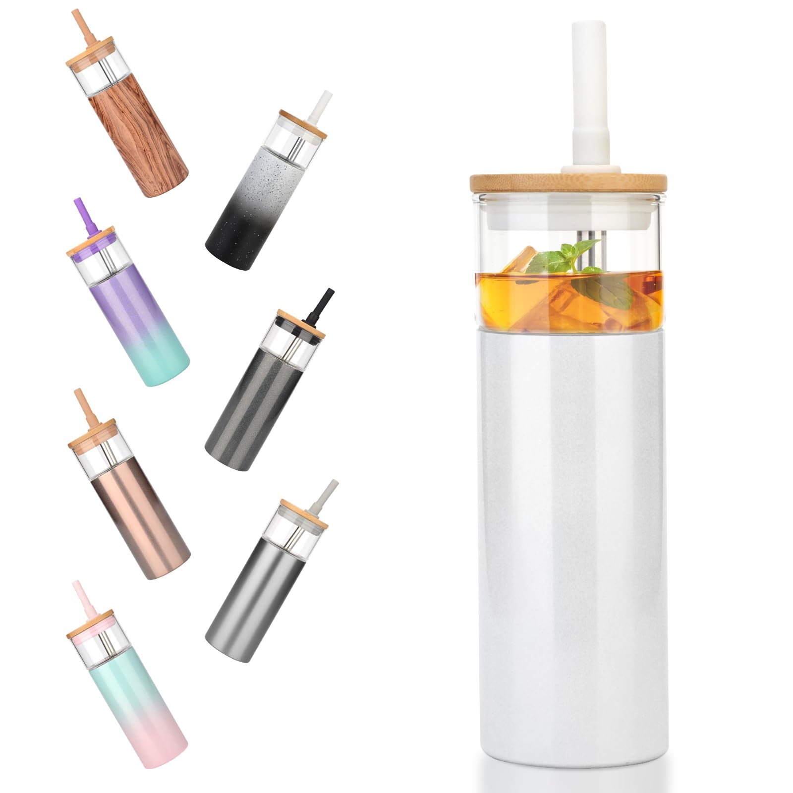 Tronco 20 oz Vacuum Insulated Glass Tumbler with Lid and Straw - Keeps Drinks Cold for 12 Hrs - Reusable Glass Cup for Iced Coffee, Smoothies & Boba -