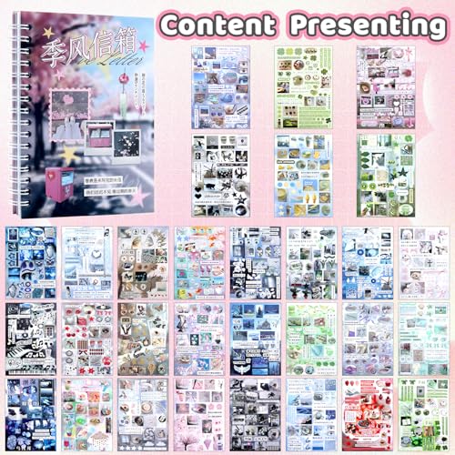 Image of 800Pcs Cute Scrapbook Stickers Travel Y2k Japanese Sticker Book for Adult Kawaii Korean Stickers for Journaling Laser Aesthetic Sticker Glitter Toploader Decor for DIY Card Art Crafts 30 Page Mailbox