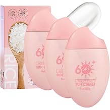 Rice Raw Pulp Sun Cream with SPF60+, Water Gel Sunscreen for Face & Body, Water Resistant and Non-Greasy Sunscreen Gel for All Skin Types, Gentle and Moisturizing, No White Cast, 1.78 Oz 3pc