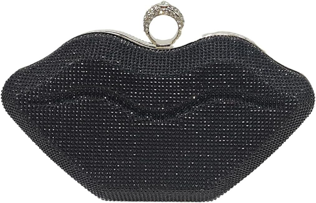 Women Lip Shaped Purse Rhinestone Clutch Bags Sparkling Evening Bag Novely Party Handbag Prom Bag for Wedding Date