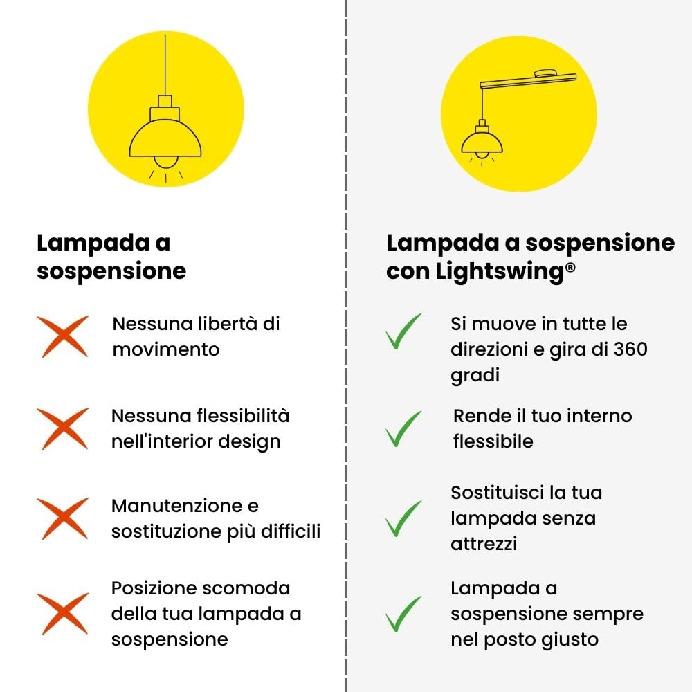 Lightswing Sistema di sospensione per lampada – nero opaco – 90 cm – Sposta lampada a sospensioni senza sforzo – Facile installazione