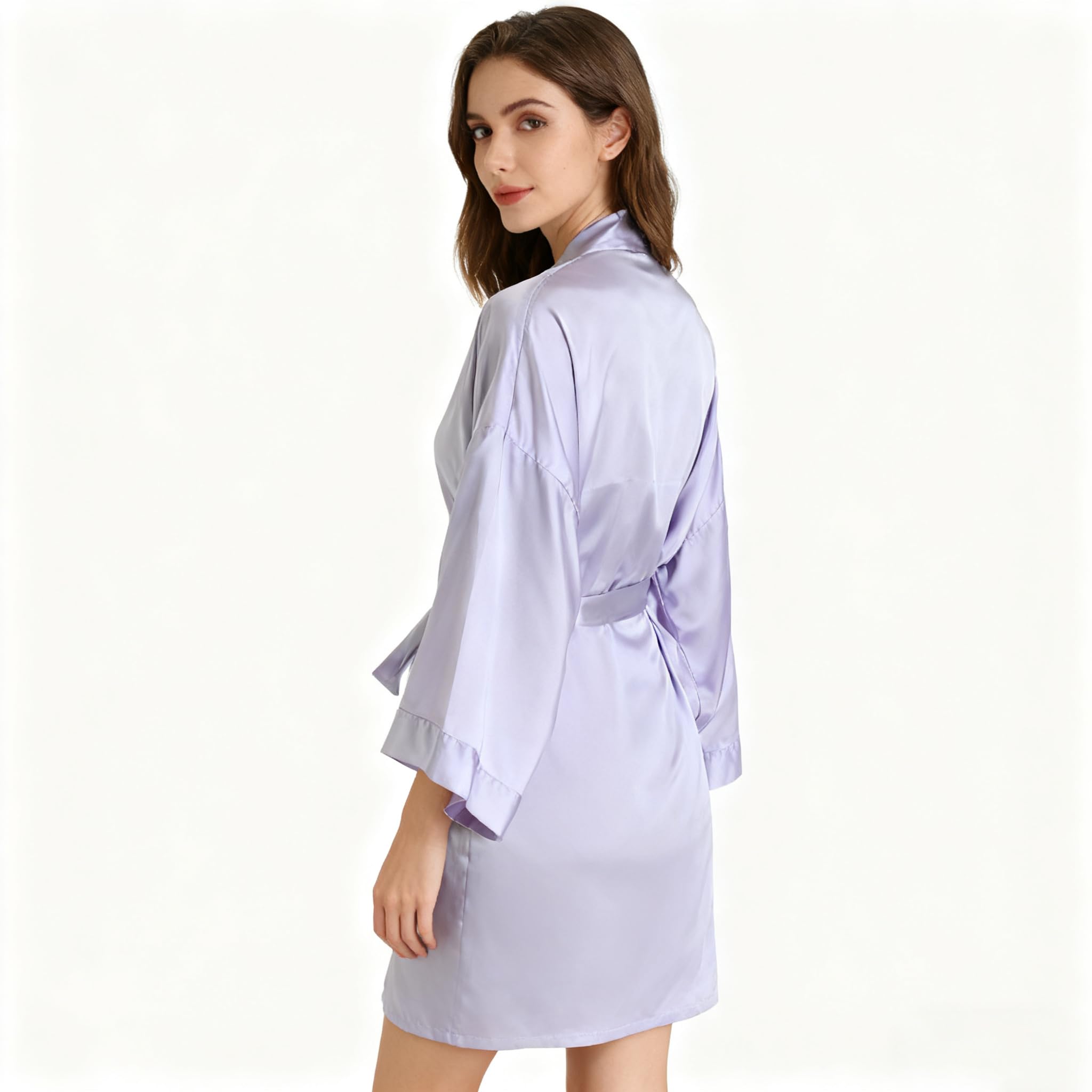 LUKX Bademantel Damen Kurz,Baumwoll-Leinen-Bademantel Lila Schlichter Kimono Robe V-Ausschnitt Morgenmantel Leicht Kurz Nachthemd Braut-Morgenmantel Nachtwäsche Bademantel Damen