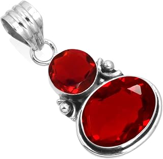 925 Sterling Silver Handmade Pendant for Women Oval Round 2 Gemstone Statement Jewelry for Gift (99509_P) Price In India