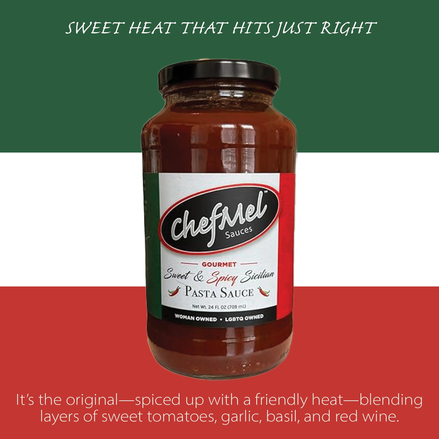 ChefMel’s Spicy Sicilian-Style Pasta Sauce - Bold & Sweet Marinara with a Fiery Chili Kick - Handcrafted Italian Tomato Sauce - Gluten-Free - Gourmet Flavor for Pasta, Pizza & More - 24oz Jar (2 Pack)