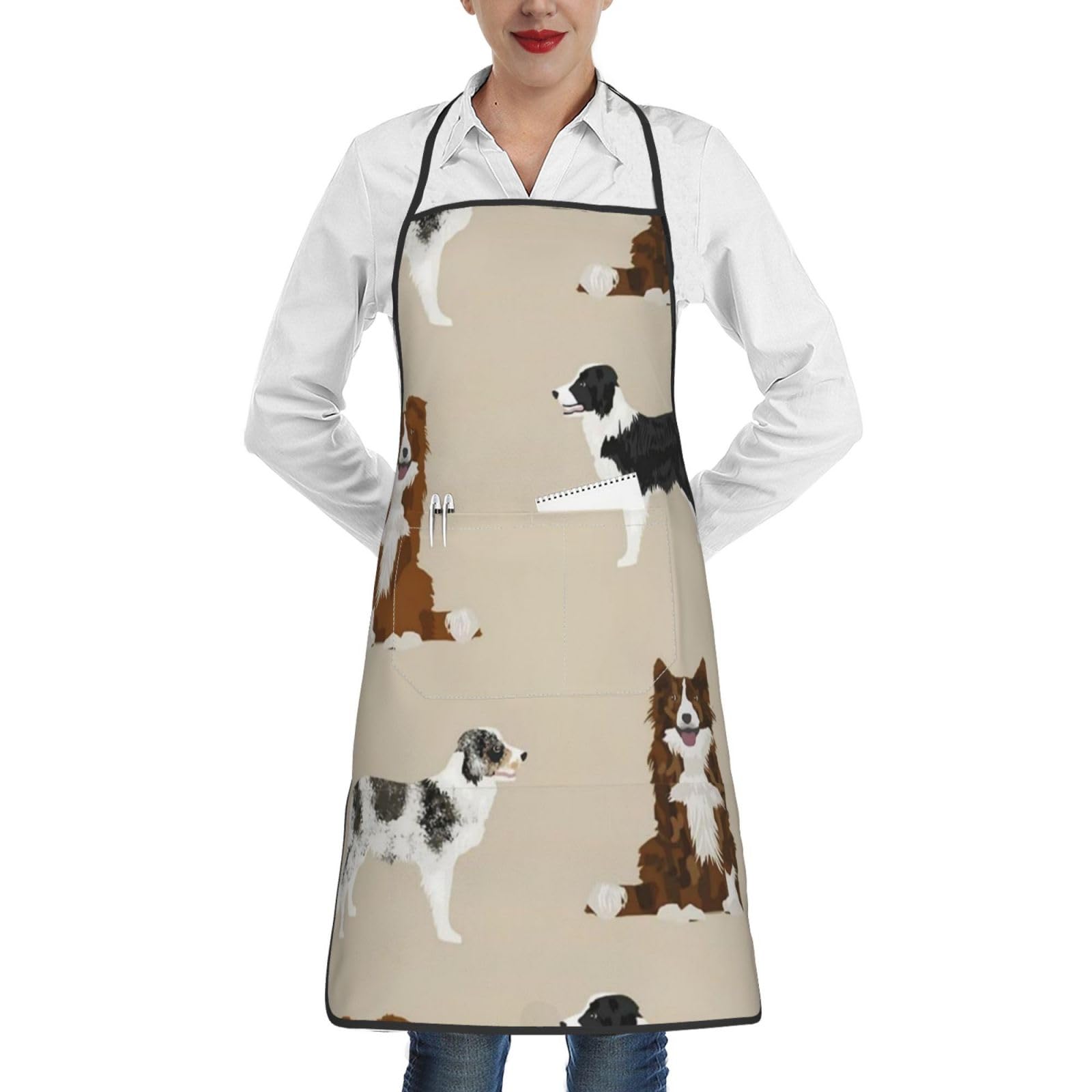 YsoLda Kitchen Aprons,Cooking Apron With Pockets,Waterproof Chef Apron Adjustable Bib Aprons,Border Collie Mixed Basic Dog Breed Border