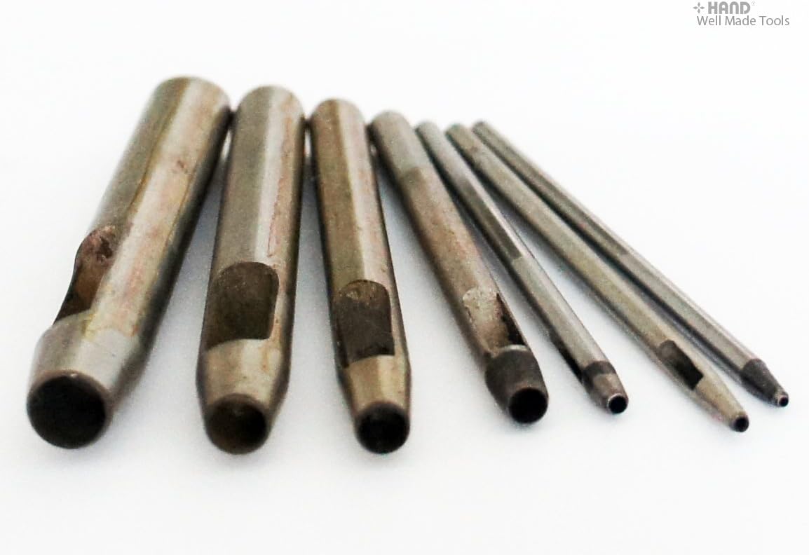 HAND Well Made Tools Set of 7 Leather Craft DIY Eyelet Hollow Hole Punch - Sizes 1, 1.5, 2, 4, 5, 6, 8 mm