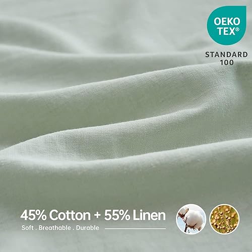 Miniatura 2 de Simple&Opulence Juego de sábanas de lino belga de color sólido, 4 piezas (1 sábana encimera, 1 sábana bajera y 2 fundas de almohada), mezcla de
