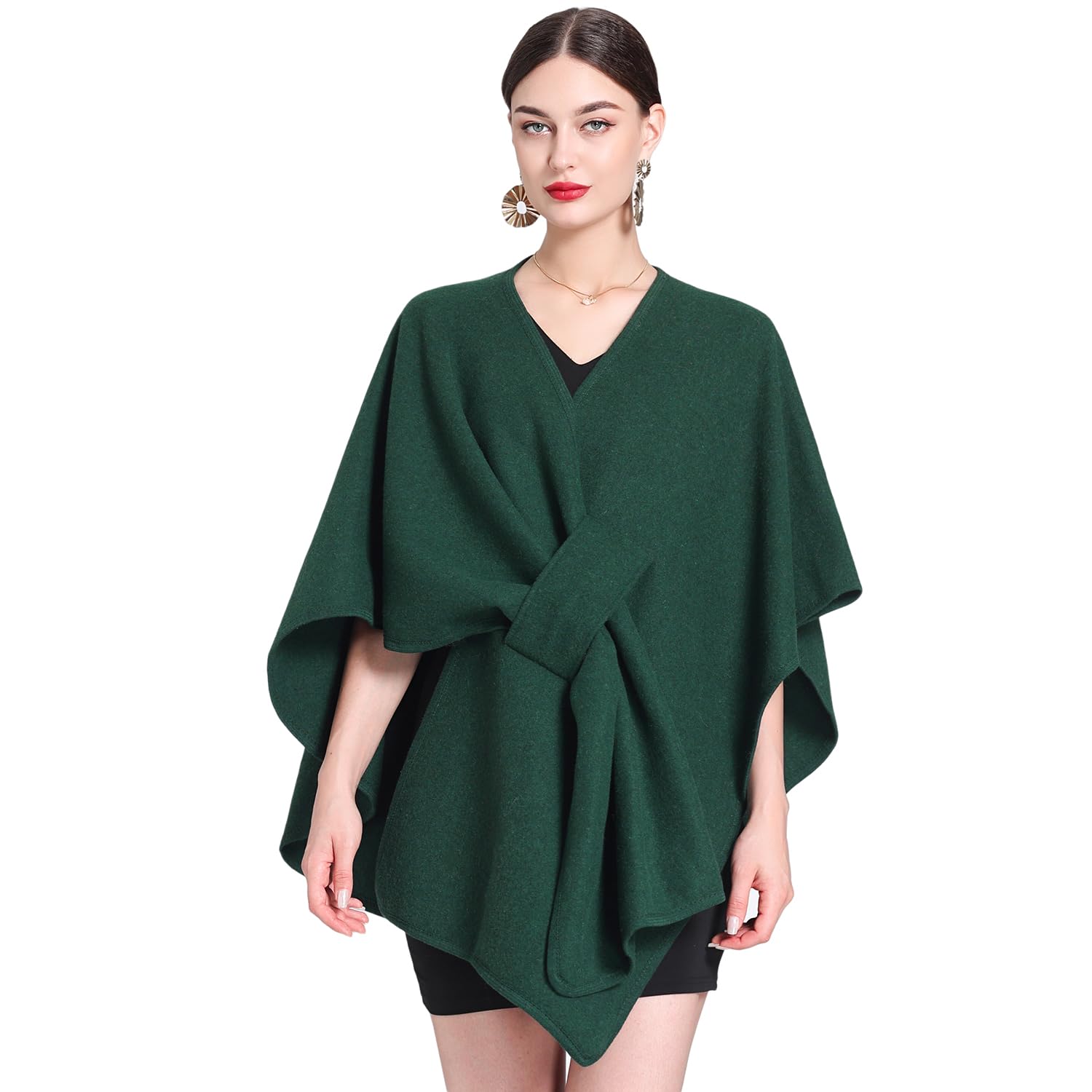 Womens Open Front Cardigan Shawls Elegant Solid Color Poncho Ruana Cape Plus Size Knit Wraps for Fall Winter